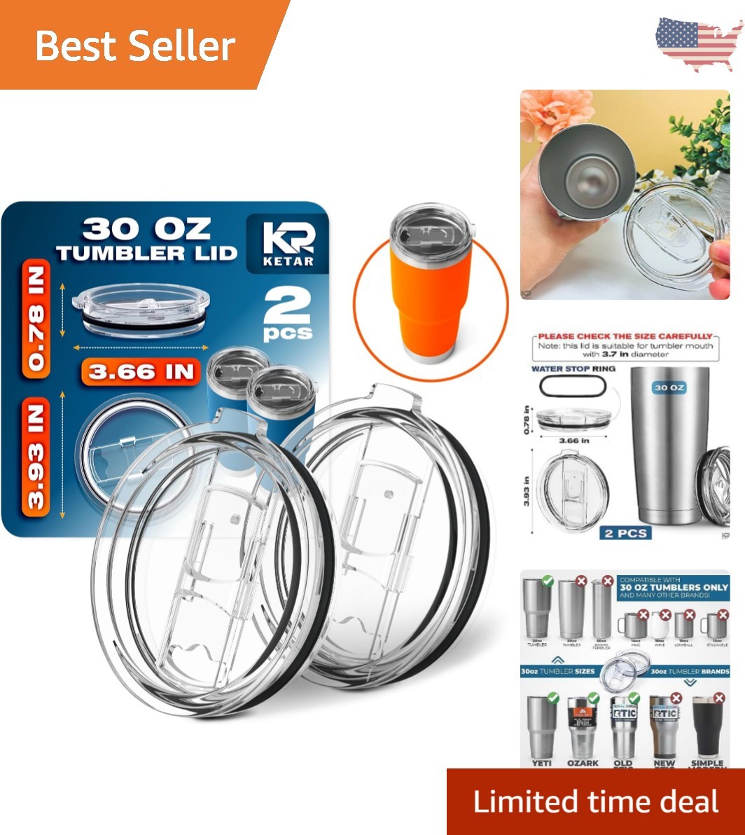 Clear 2-Pack of Spill-Proof 30 oz Tumbler Lids - Perfect for Yeti & Ozark Trail