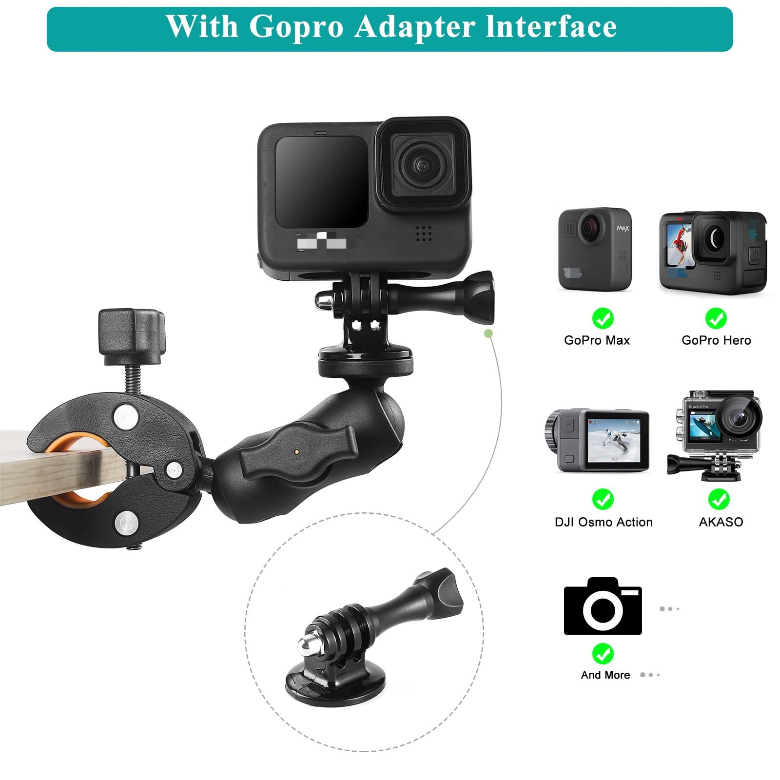Super Double Clamp Camera Mount Chair Umbrella Clamp, with 360° Magic Arm Dou...