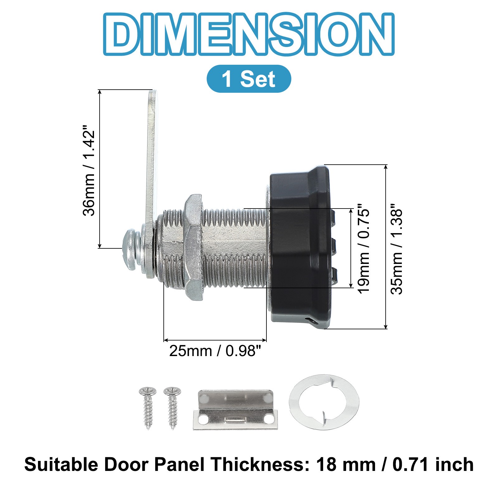 1" Combination Cabinet Cam Lock Zinc Alloy Cylinder Password Coded Lock Black
