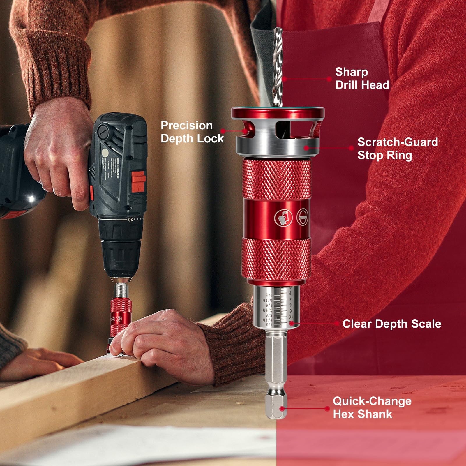 5 Pcs Countersink Drill Bit Set with Aluminum Alloy Depth Stop,Semi-Automatic...