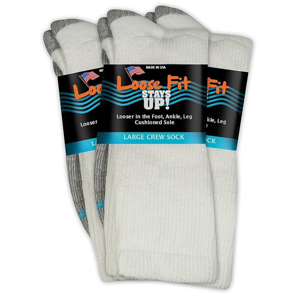 LOOSE FIT STAYS UP ATHLETIC CREW SOCKS 3-PACK Choose Size, Color! Up to size 19!