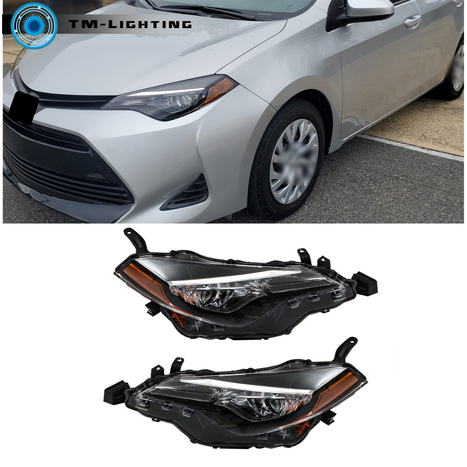 Headlights Halogen For 2017 2018 2019 Toyota Corolla Left+Right Halogen Chrome