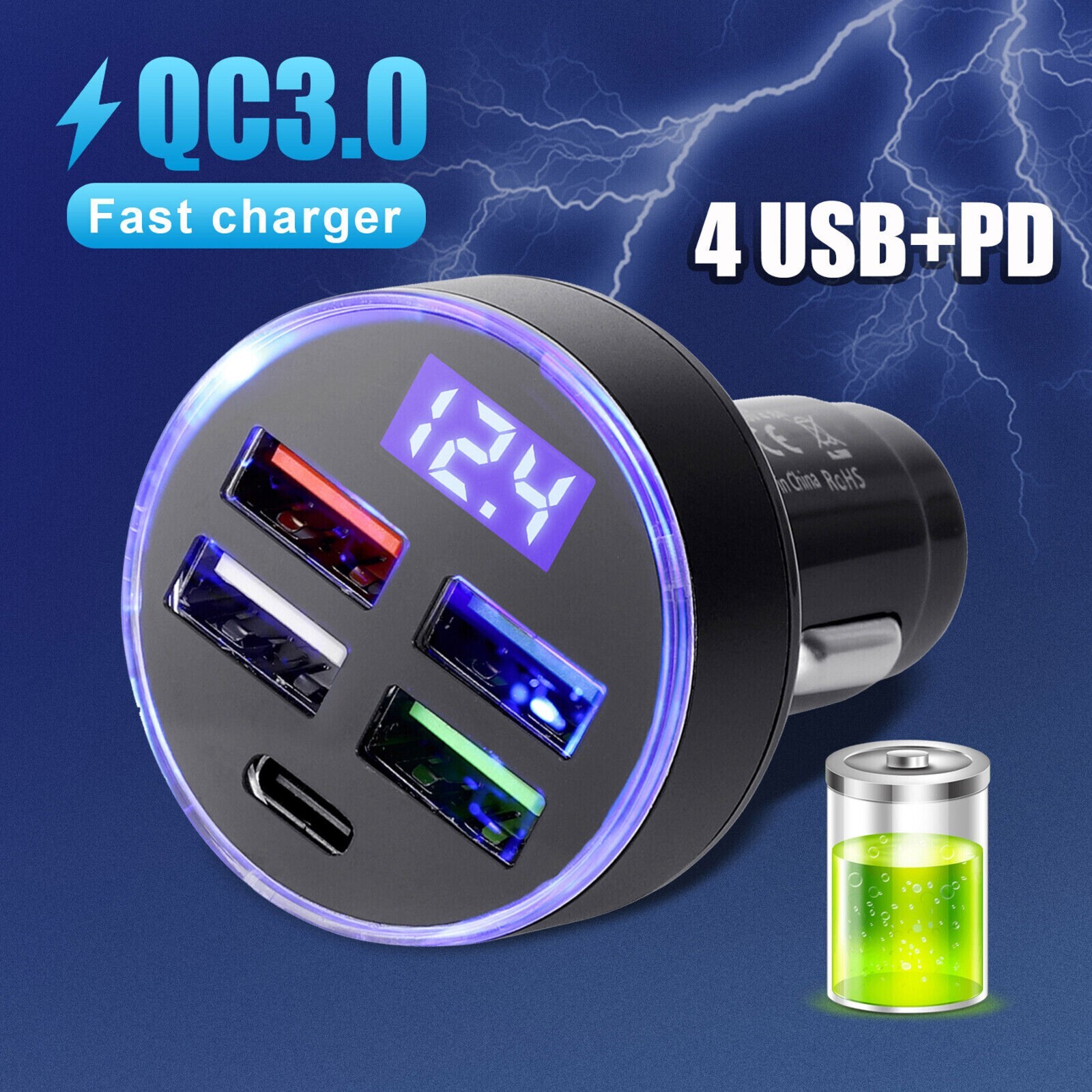 4X USB PD 30W Type-C Car Charger Fast Charge Adapter For iPhone 13 12 11 Pro Max