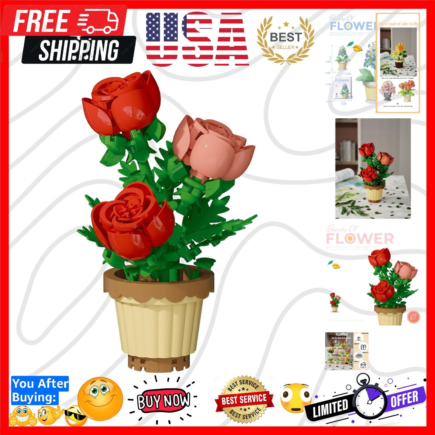 Rose Lily of the Valley Flower Mini Bonsai Plant Building Toy Set | Potted Bo...