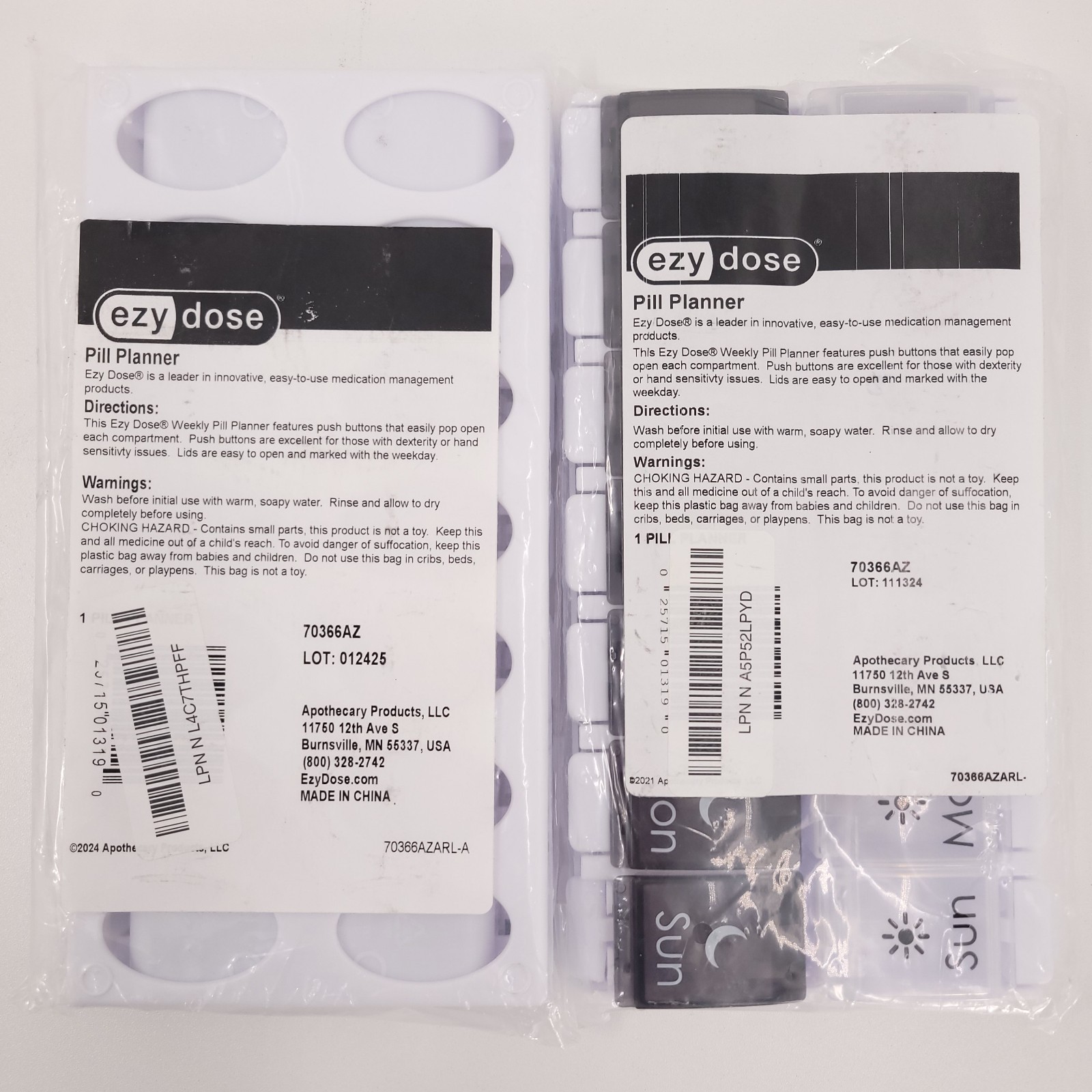 Ezy Dose Weekly Pill Planner Black Night White Morning Push Button Set of 2 NEW