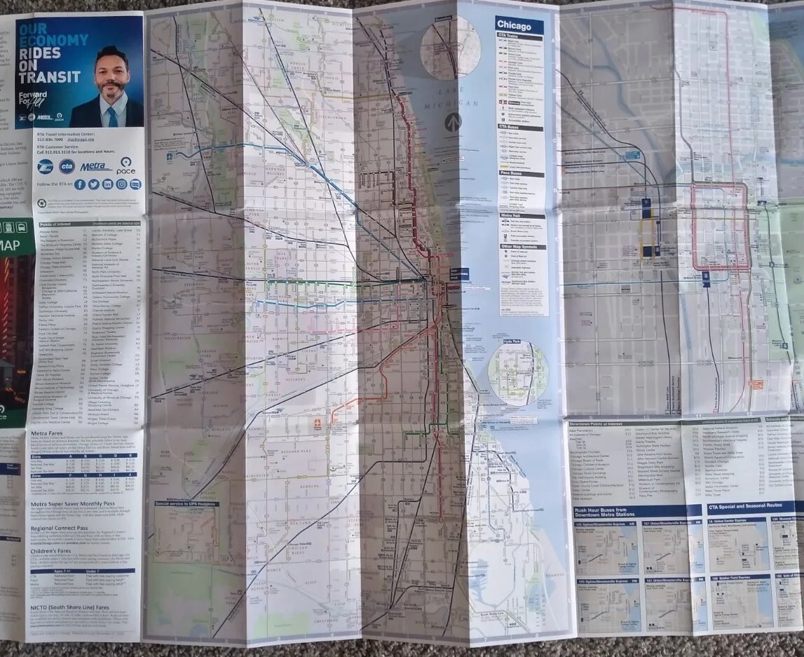 NEW 2016 ChicagoTransitAuthority CTA subwayMetra Train Pace Bus System Map Guide