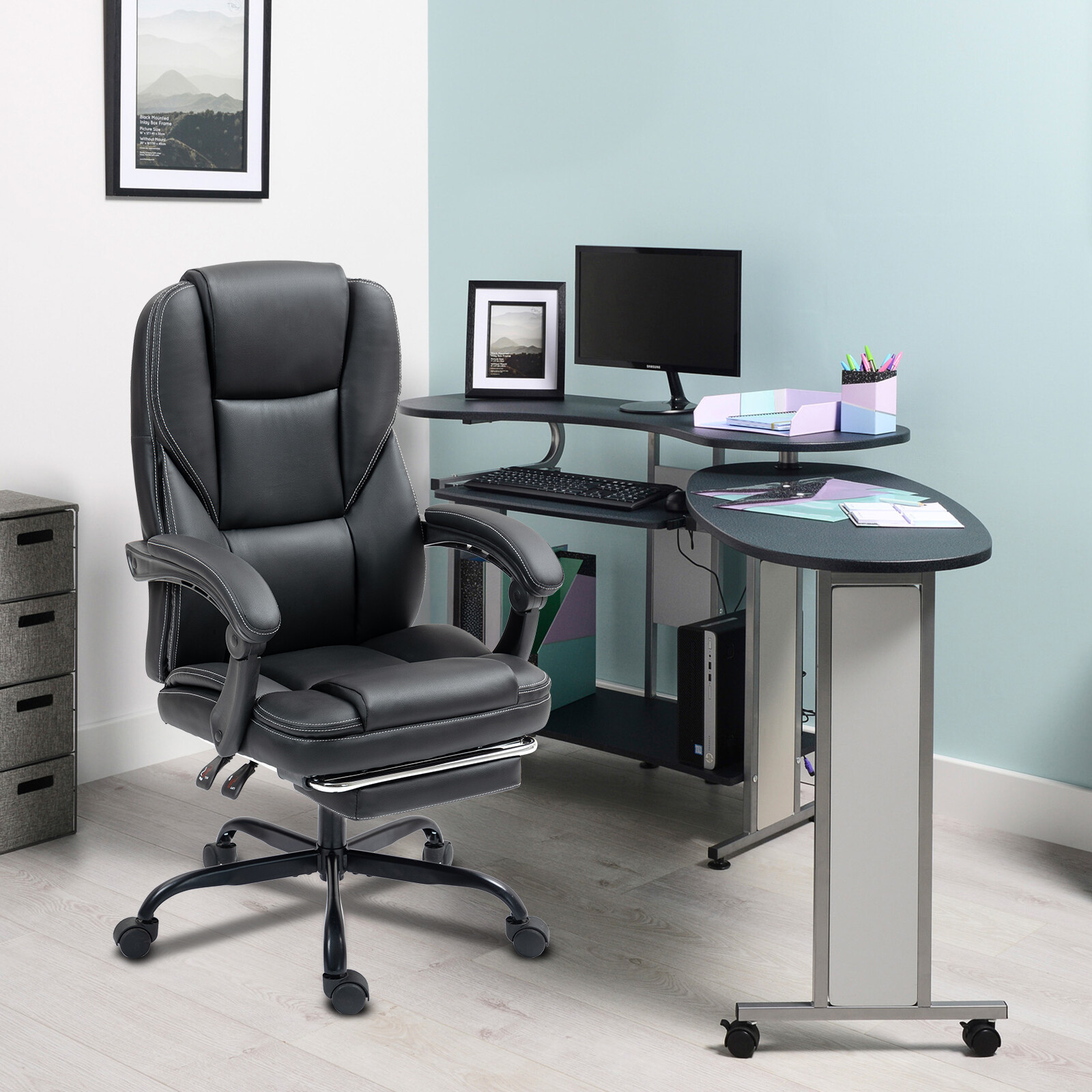 Big and Tall Executive Office Chair with Footrest, Ergonomic Recliner Desk Chair