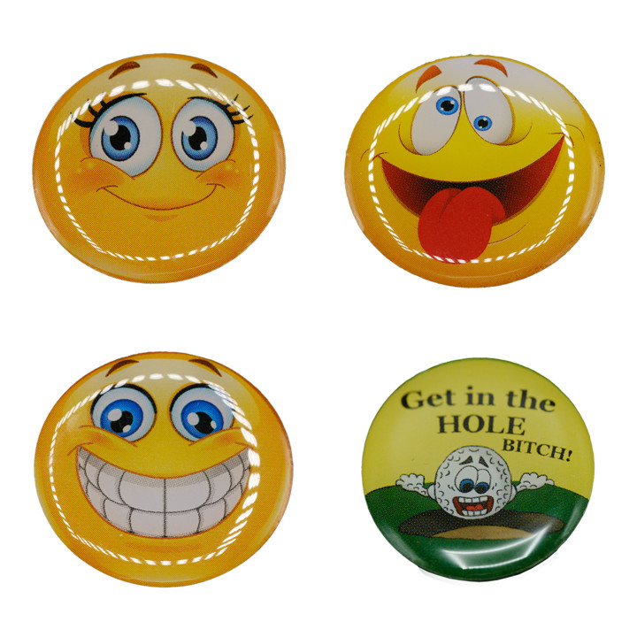 Emoji Golf Ball Markers Unique 1" Wide Ball Marker Assorted Pattern Gift 4 Pack