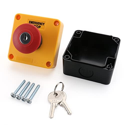 660V Red Sign Emergency Stop Push Button Switch & Key,1NO 1NC 10A,Key