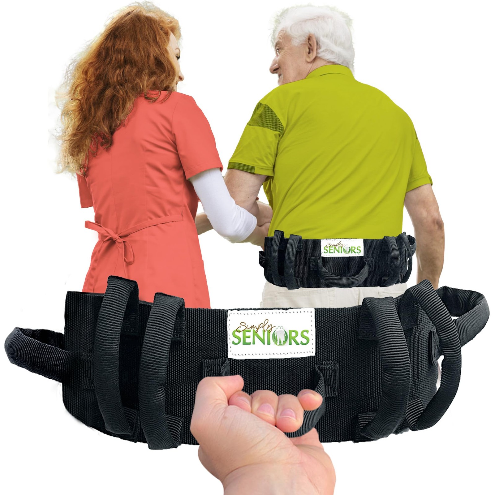 Gait Belts for Seniors with 7 Handles- 7 Handles Metal Buckle, Black
