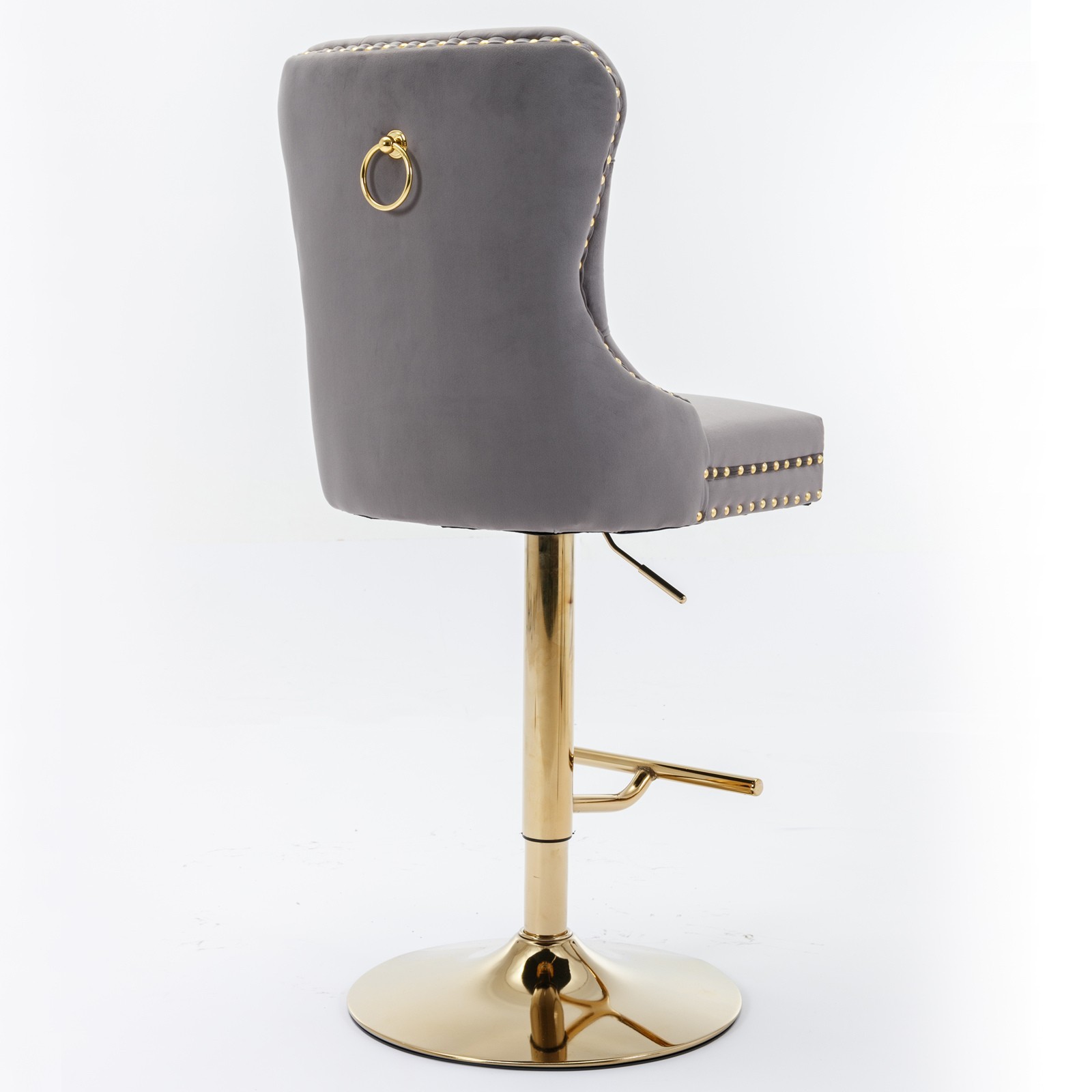 A&A Furniture Golden Swivel Velvet Barstools - Adjustable (27-35"), Tufted