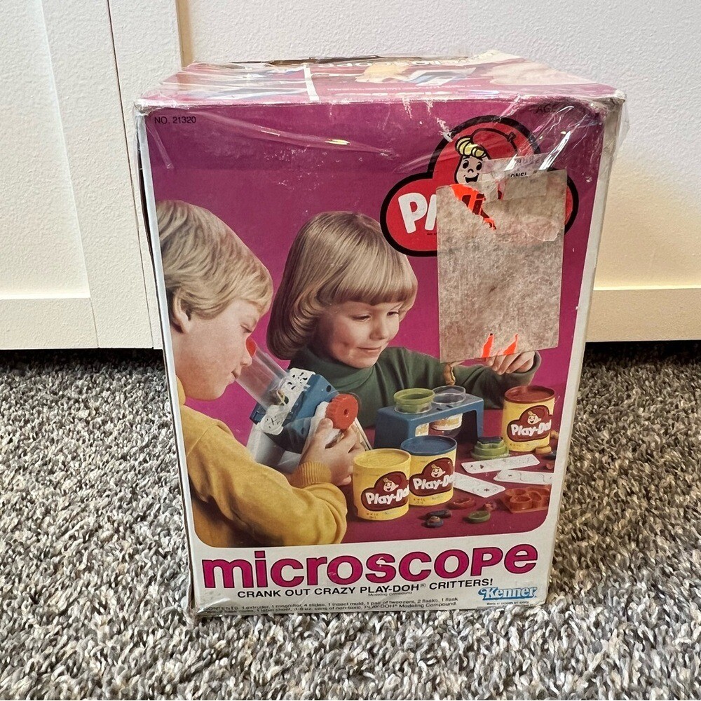Play-doh Vintage 1980 Microscope Crank Out Crazy Critters In Box Set Kenner