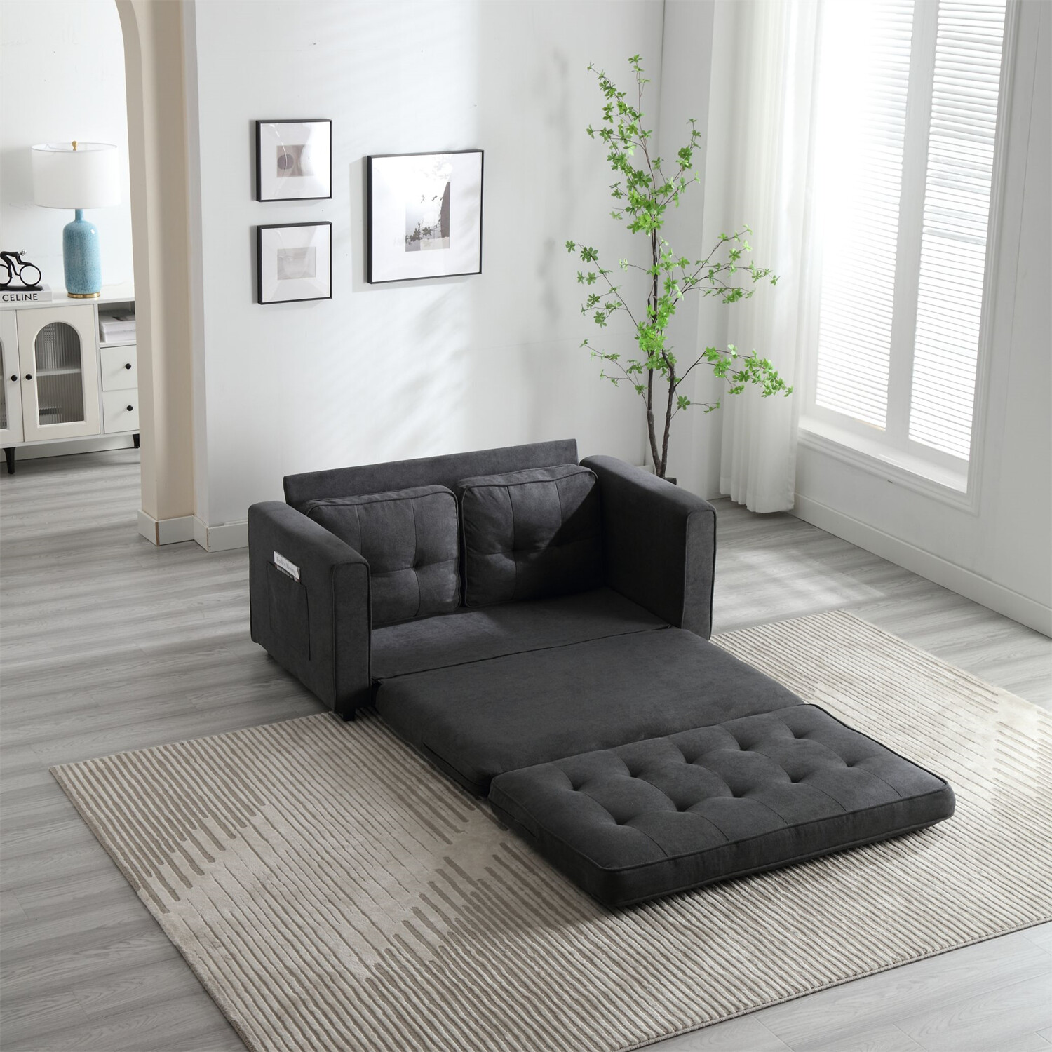 Convertible Sleeper Sofa Bed Velvet Loveseat Sofa Couch Futon Sofa Pull-Out Bed