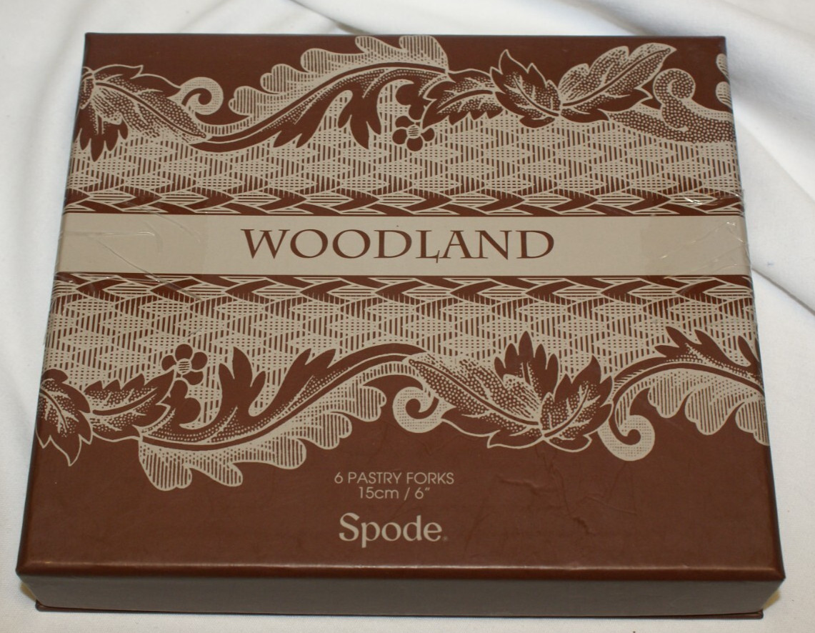 6 Spode Woodland Motif Cocktail Pastry Forks Porcelain Ceramic Stainless Steel