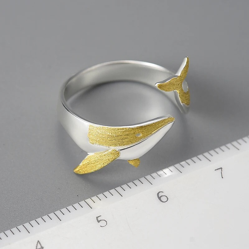 Whale Fish 925 Sterling silver Sand Finish Handmade Ring Resizable