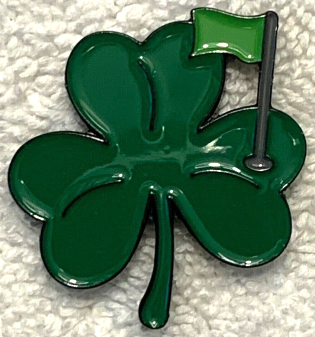 SAINT PATRICKS DAY SHAMROCK & PIN FLAG  METAL GOLF BALL MARKER  IRISH LUCK