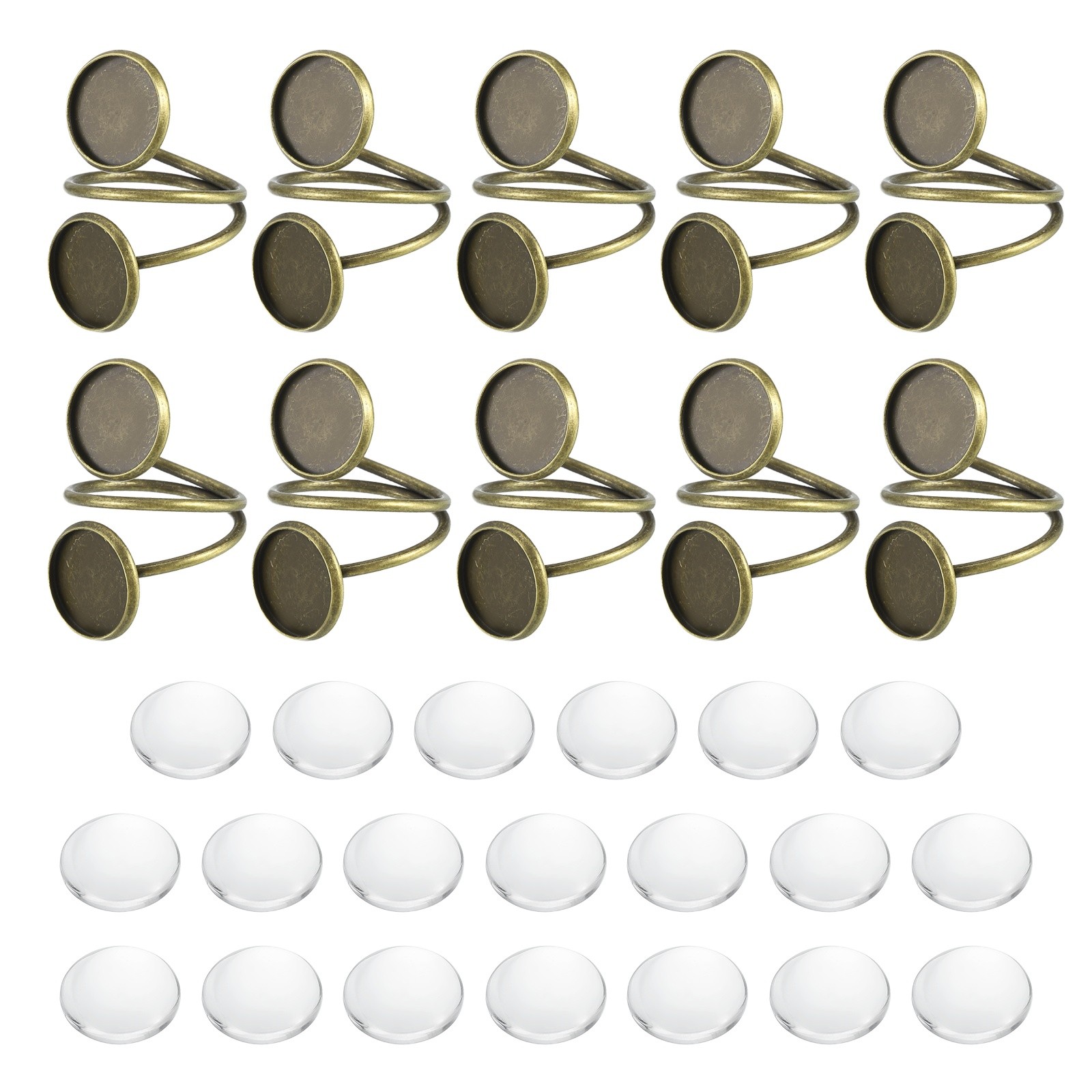 10Pcs 12mm Ring Blank Base with 20Pcs Cabochon(Bronze)