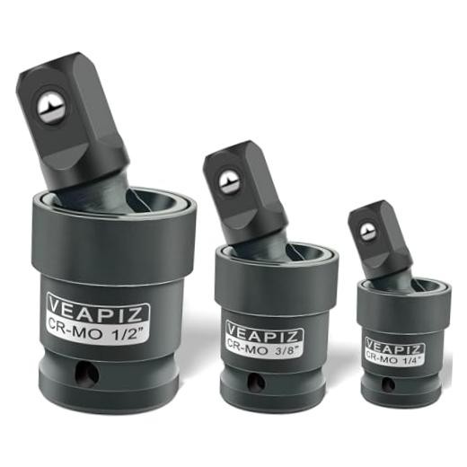 3Pcs Impact Universal Joint Socket Swivel Set， 1/4", 3/8", 1/2" Drive Socket