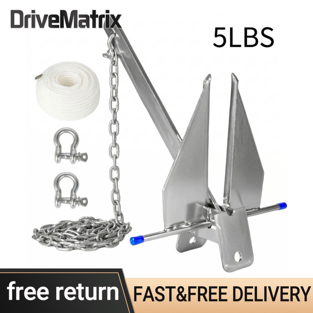 5 lb Boat Anchor Kit Galvanized Fluke w/Chain Rope 8-16 ft
