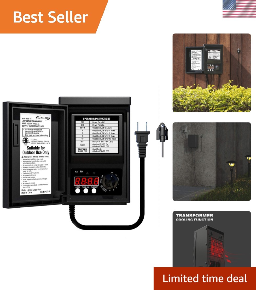 Programmable 200W Low-Voltage Transformer with Auto Photo Sensor for Lighting
