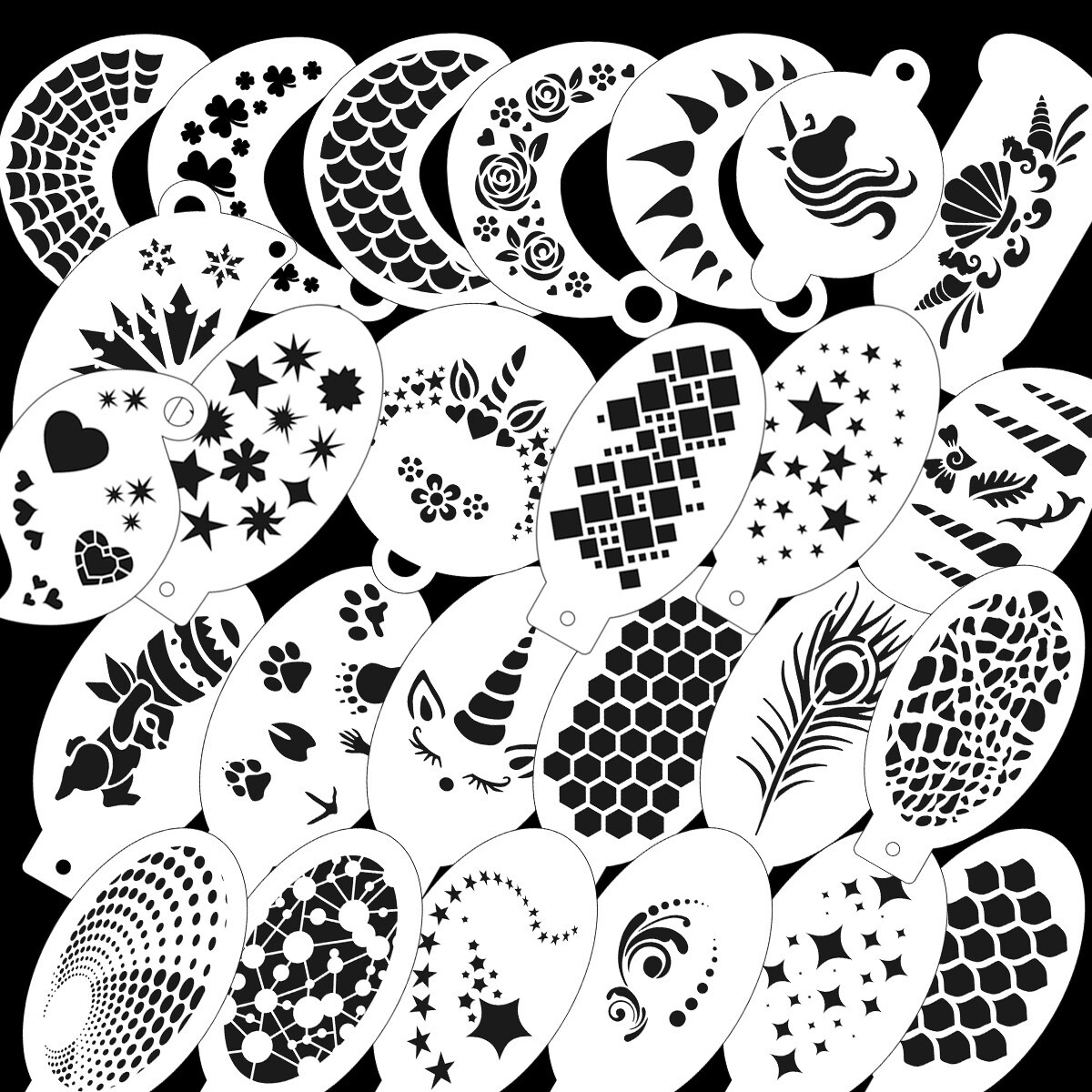 30 pcs Face Paint Stencils Painting Templates for kids and Adult Painting Tools
