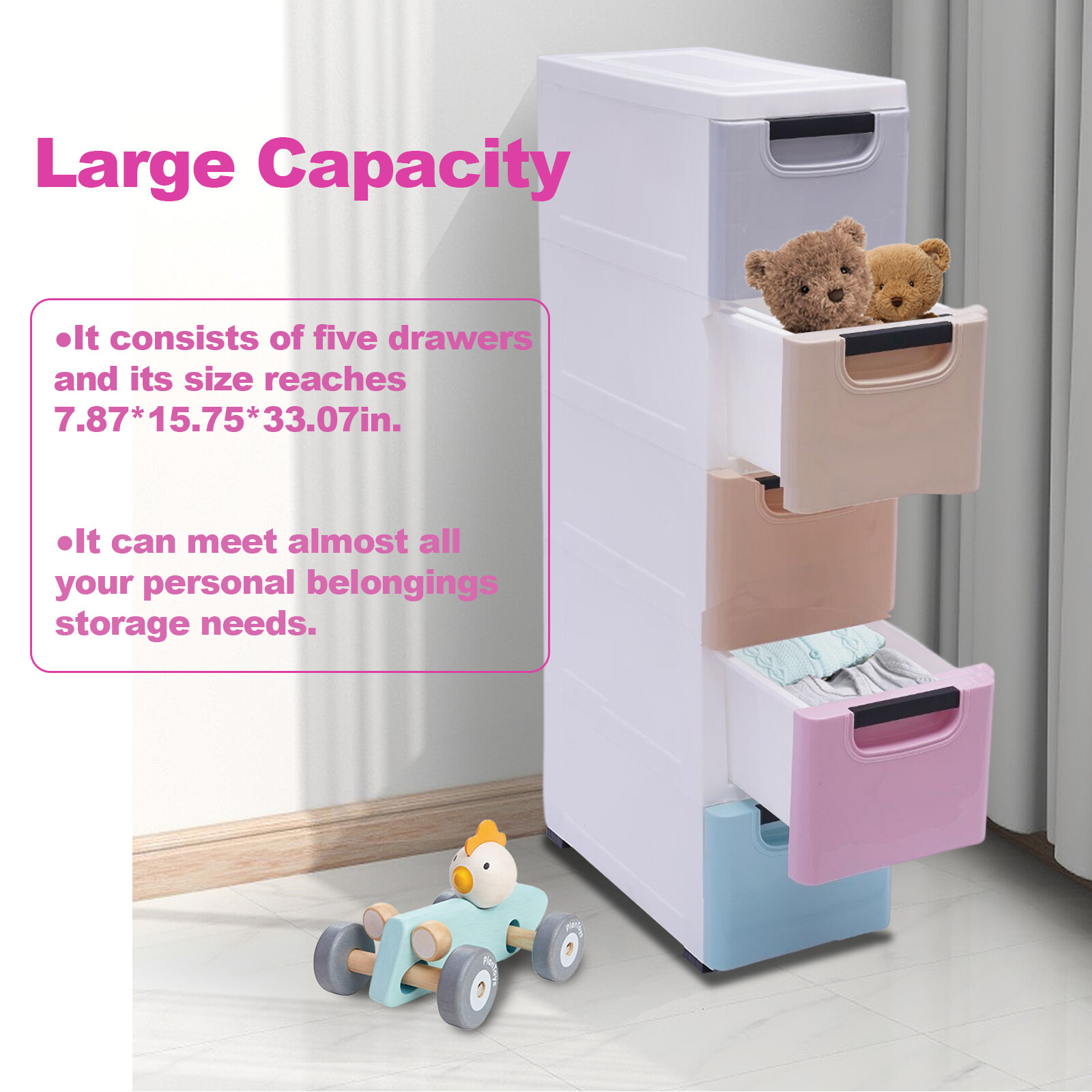 Stackable Vertical Storage Cabinet Clothes Storage Box w/5 Drawers PP Plastic