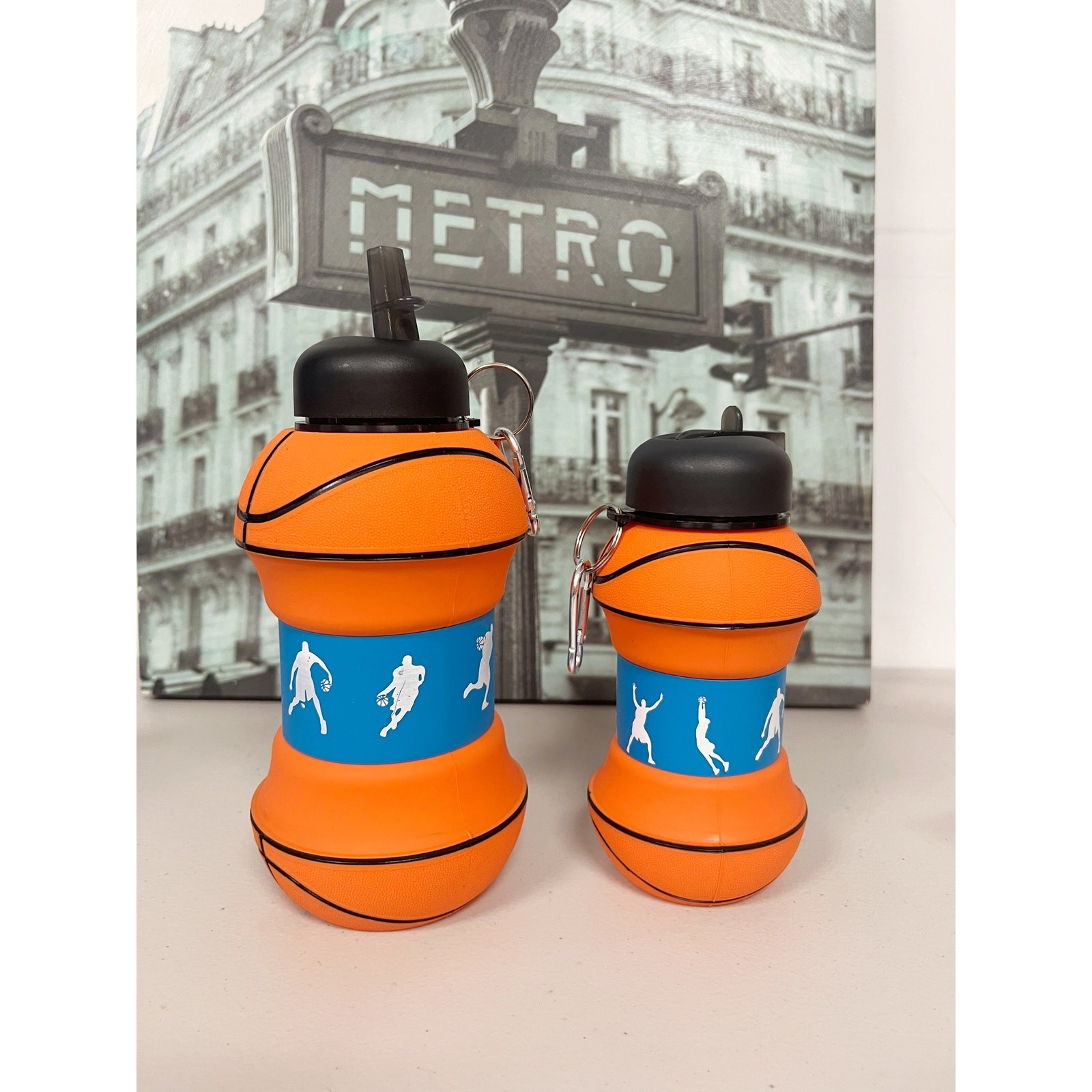 2-Pack Basketball Collapsible Water Bottle Set, BPA-Free Silicone Sports Bottles