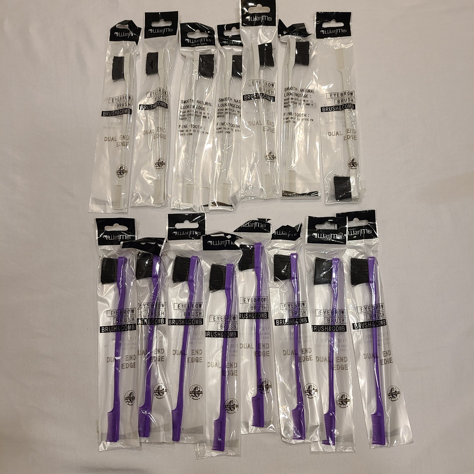 15 Plastic Eyebrow Brush & Eyelash Comb Dual End Edge Combo - Purple & White