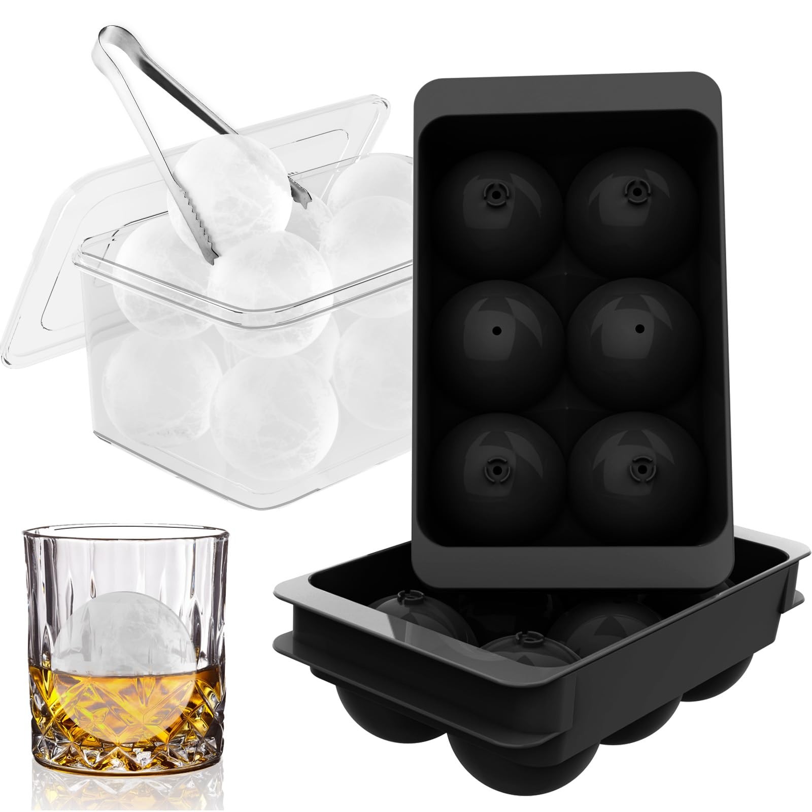 Large Ice Cube Molds, Big Round Whiskey Ice Cube Trays for Freezer, Easy to F...