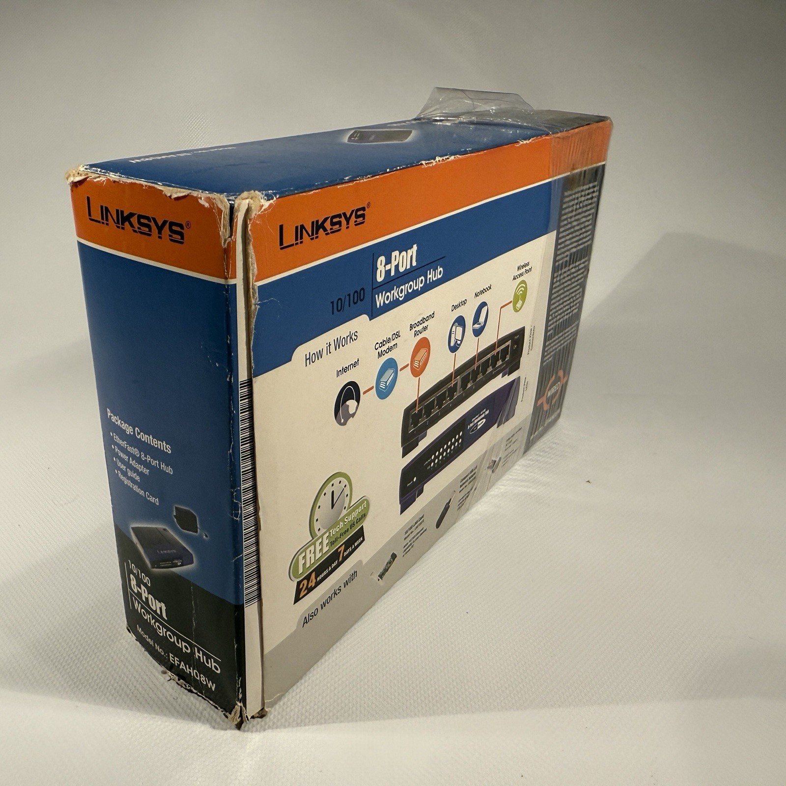 LINKSYS 8 PORT WORK GROUP Ethernet HUB 10/100 - EFAH08W version 3 w/box & guide.