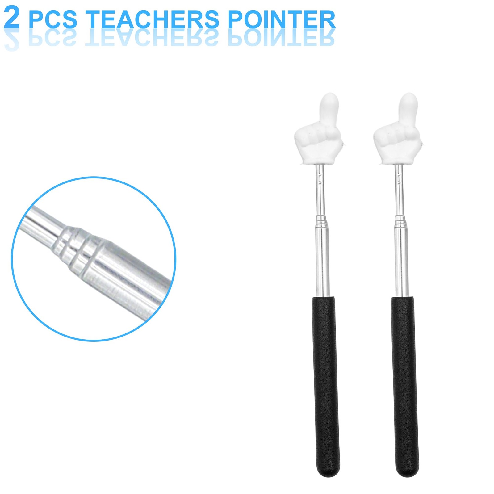 2Pcs Telescopic Teachers Pointer, Mini Pointer Finger Retractable, Black