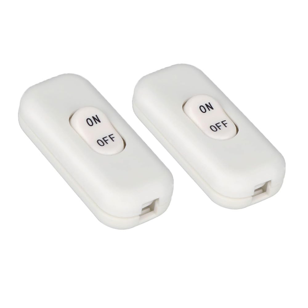 2PCS Inline Cord Switch, On/Off Lamp Control Appliance Switch Rocker White