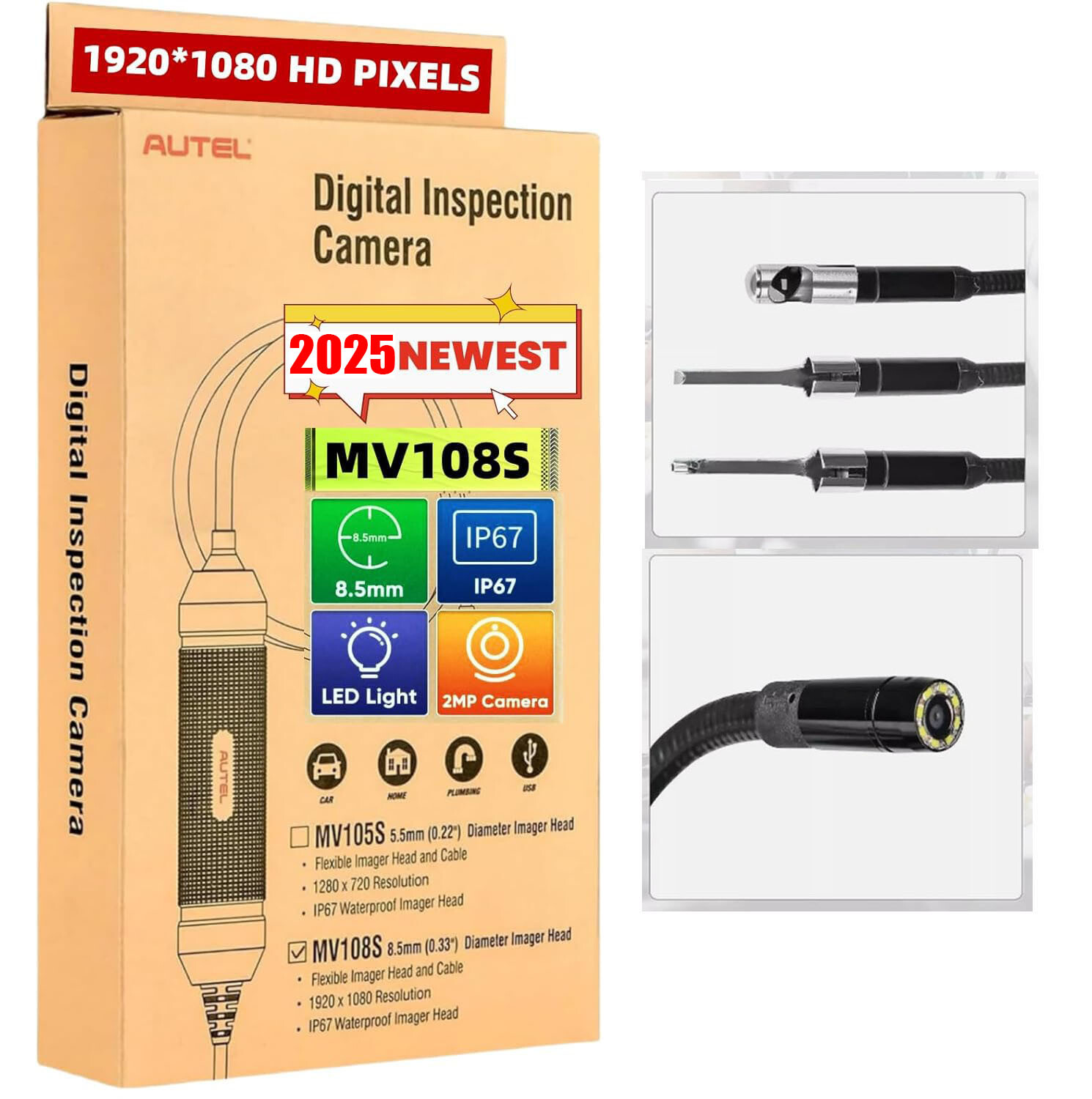 Autel MV108S MaxiVideo Inspection Video Scope 8.5mm Digital For MK808BT MP808TS