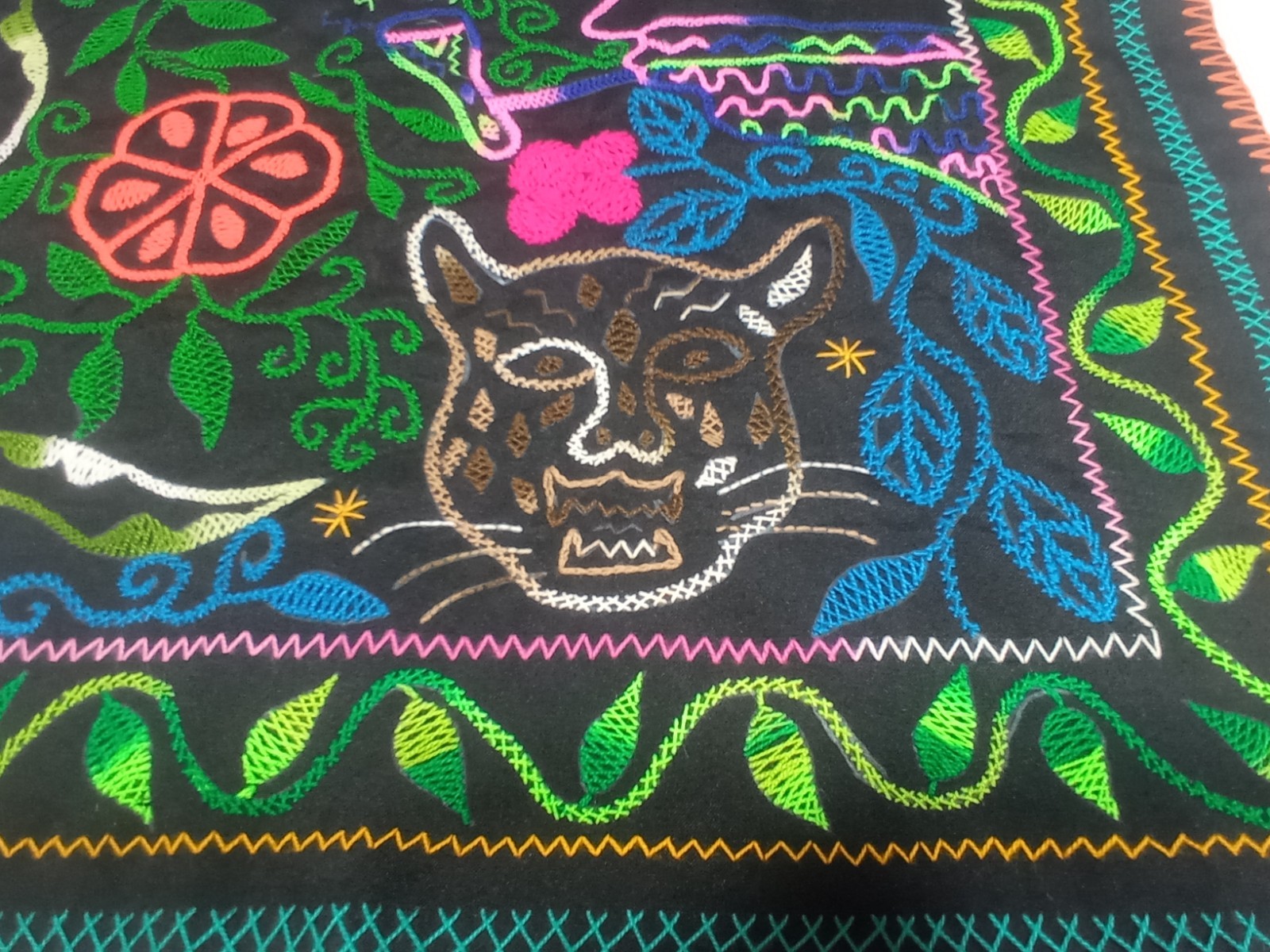 Shipibo Native Hand Embroidery visions textile 29" X 27"
