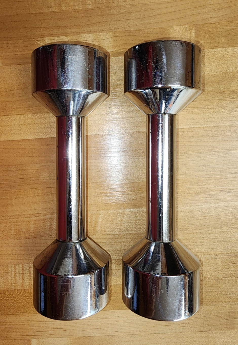 Vintage Joe Weider Chrome 5Lb Dumbbell Set Of Two Weight Screw Off/On
