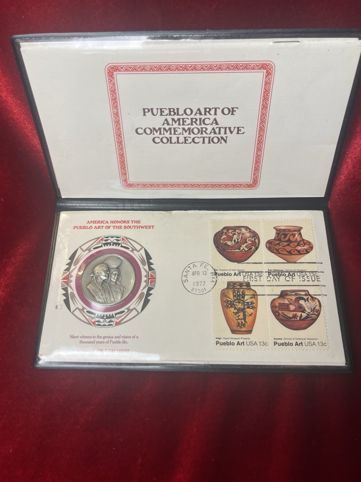 Silver coin Pueblo Art America 1977 Fleetwood Mint COA Cache W Stamps Numbered