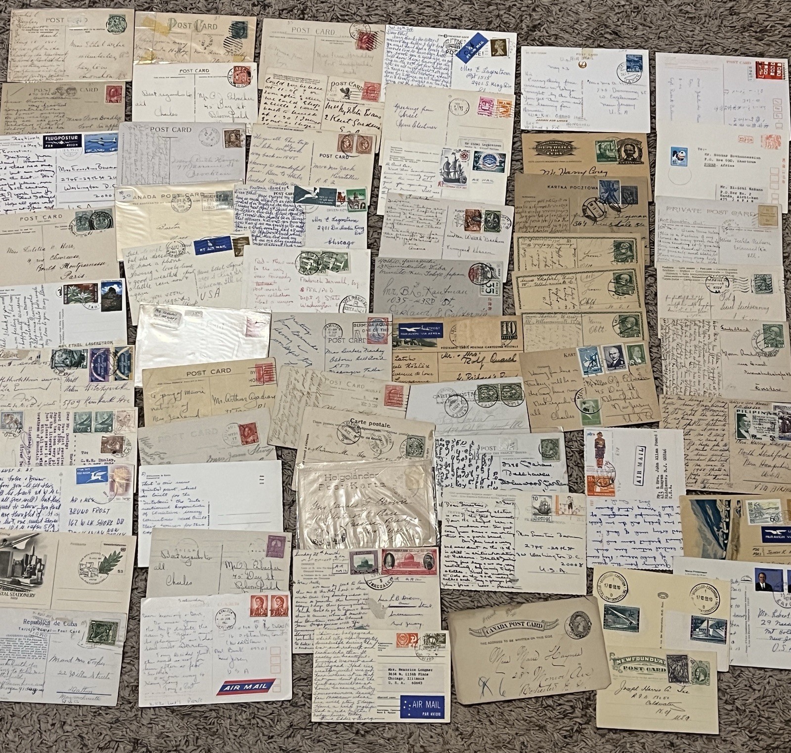 AMAZING LOT OF 60 CANCELED WORLDWIDE POSTCARDS MANY COUNTRIES BUT NO U.S.