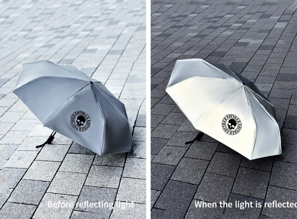ByTheR Logo Reflective Compact Push Button 3-Stage Automatic Umbrella Gray