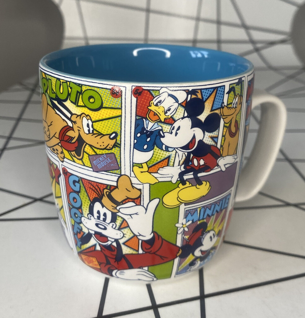 Disney Store Mug Cup - Mickey Mouse Comic Strip, Blue Inside