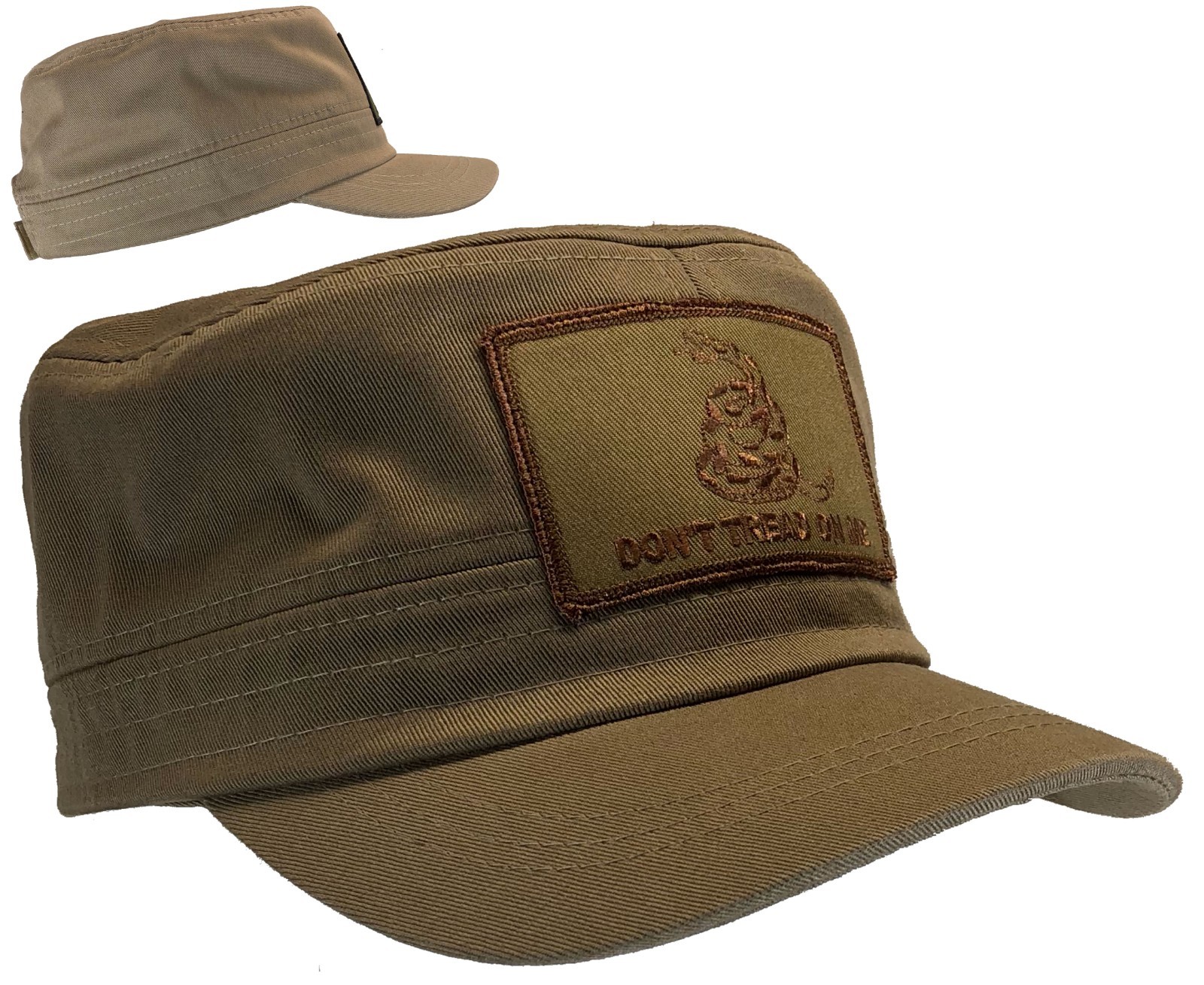 Don't Tread On Me Hat Khaki/Khaki DOUBLE LAYERED Fatigue Cadet Cap 100% Cotton