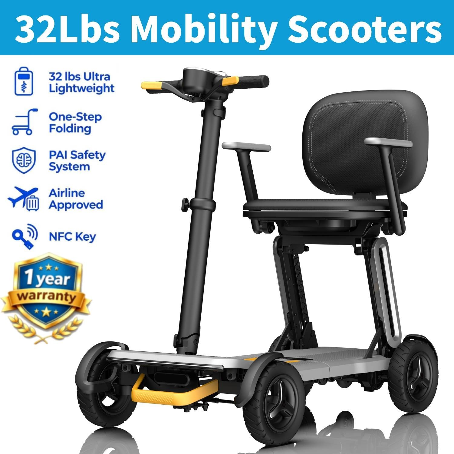 Paiseec Mobility Scooter for Seniors Airline Approved 32LB Ultra Lightweight NEW