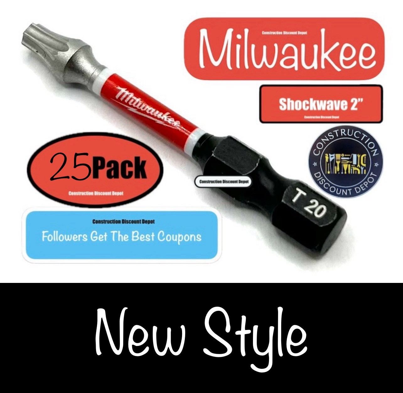 25 Pack Torx T20 Milwaukee Shockwave Impact Bit Set Screw Driver 2" Drill Bits
