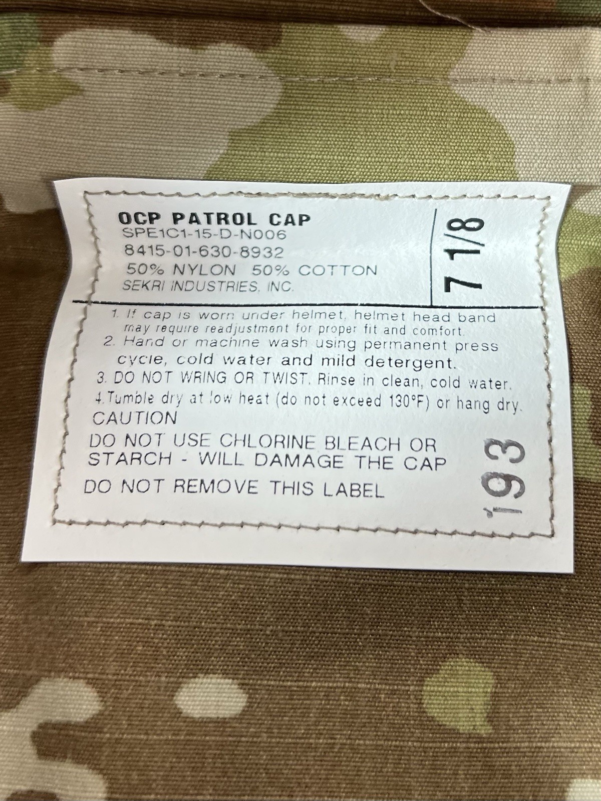 Sekri Military Issue OCP PATROL CAP 7-1/8