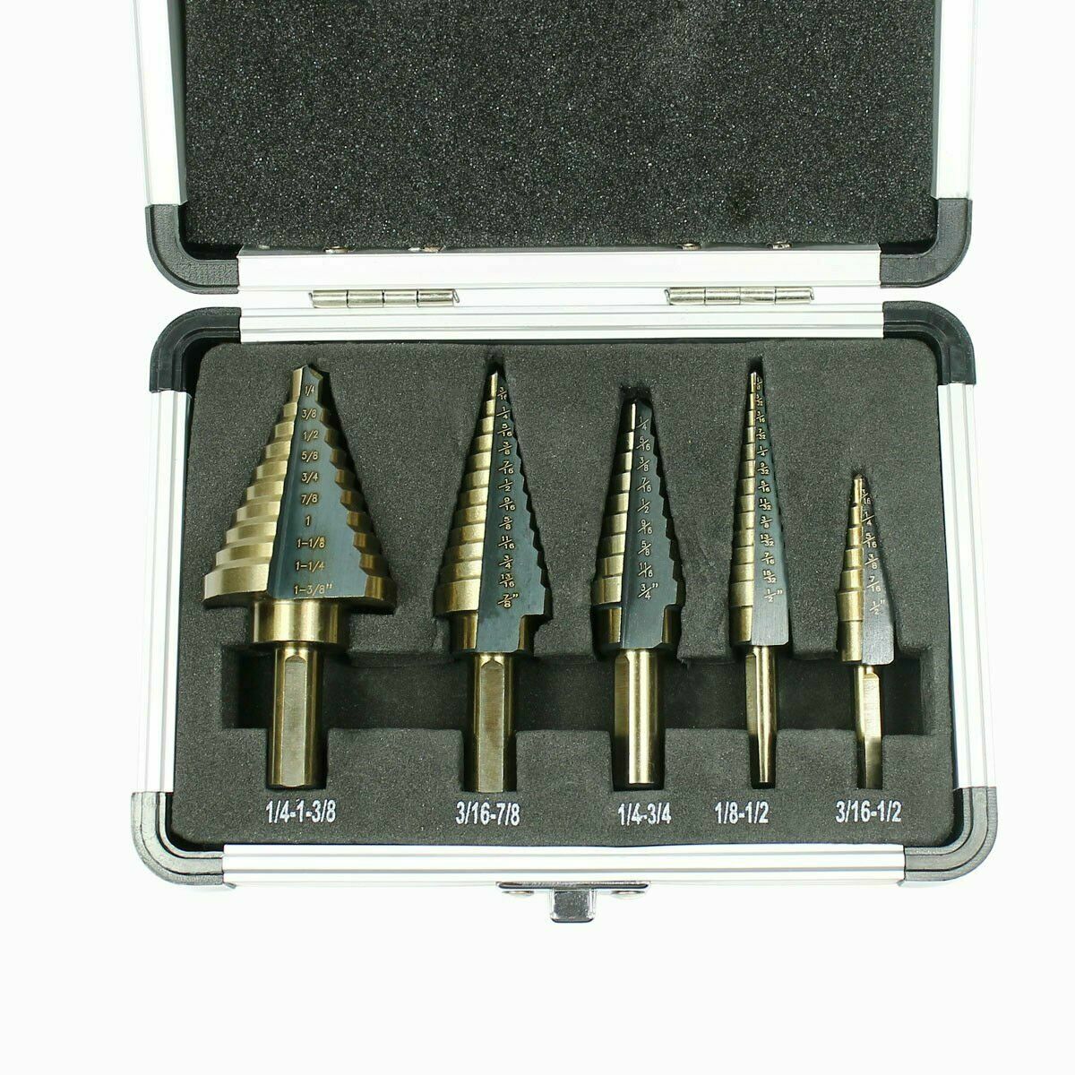 5pcs SAE Step Drill Bit Set HSS Cobalt Multiple Hole 50 Size TRI-FLAT Shank