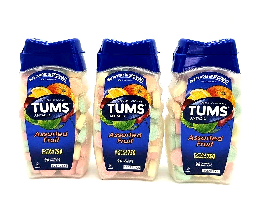 3 Pack TUMS Antacid EXTRA STRENGTH 750mg Assorted FRUIT 96ct ea (288 Total) 2029