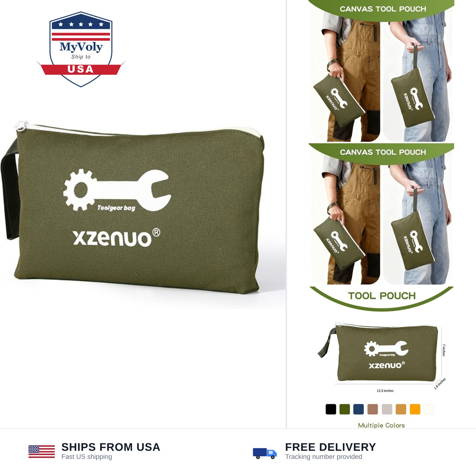 Small Tool Bag with Zipper,16oz 12 inch Tool Pouches | Canvas Storage Bags fo...