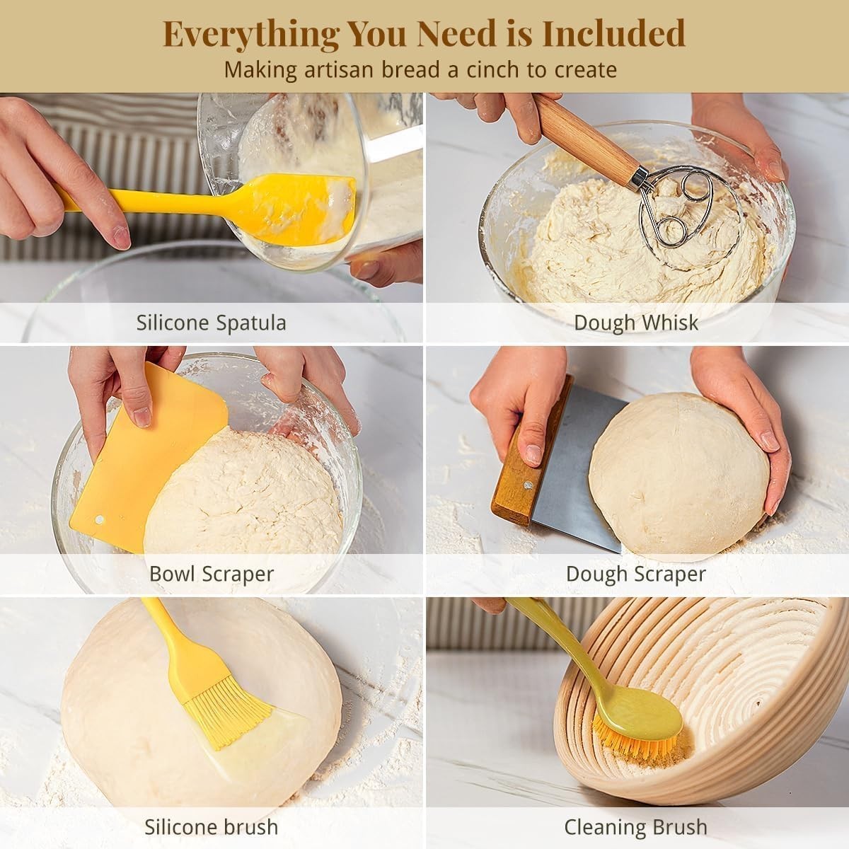 Beginner-Friendly Sourdough Bread Kit with Non-Stick Banneton Baskets - 2 Count