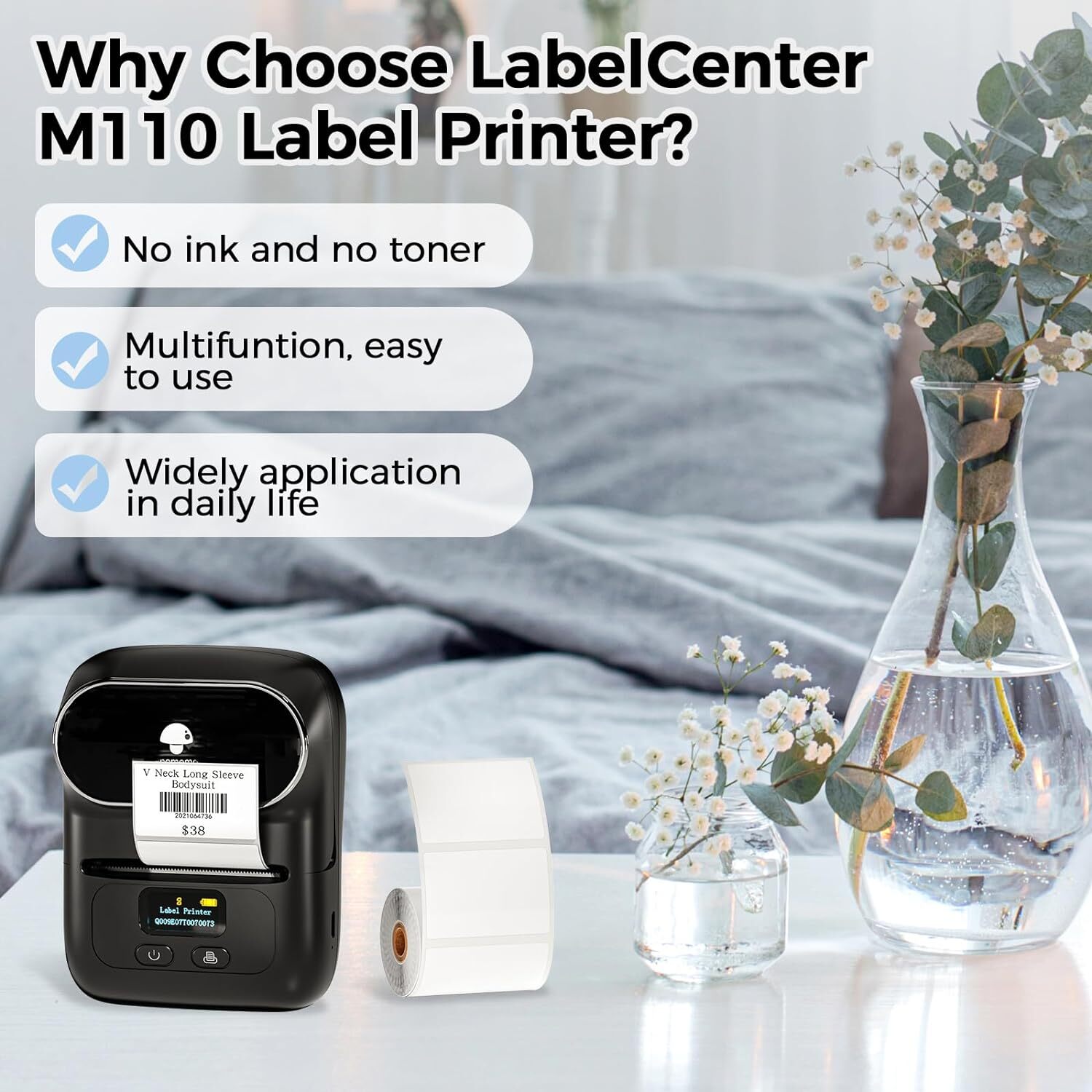 Phomemo M110 Thermal Label Maker Mobile Printer Wireless Barcode Printer +1 Roll