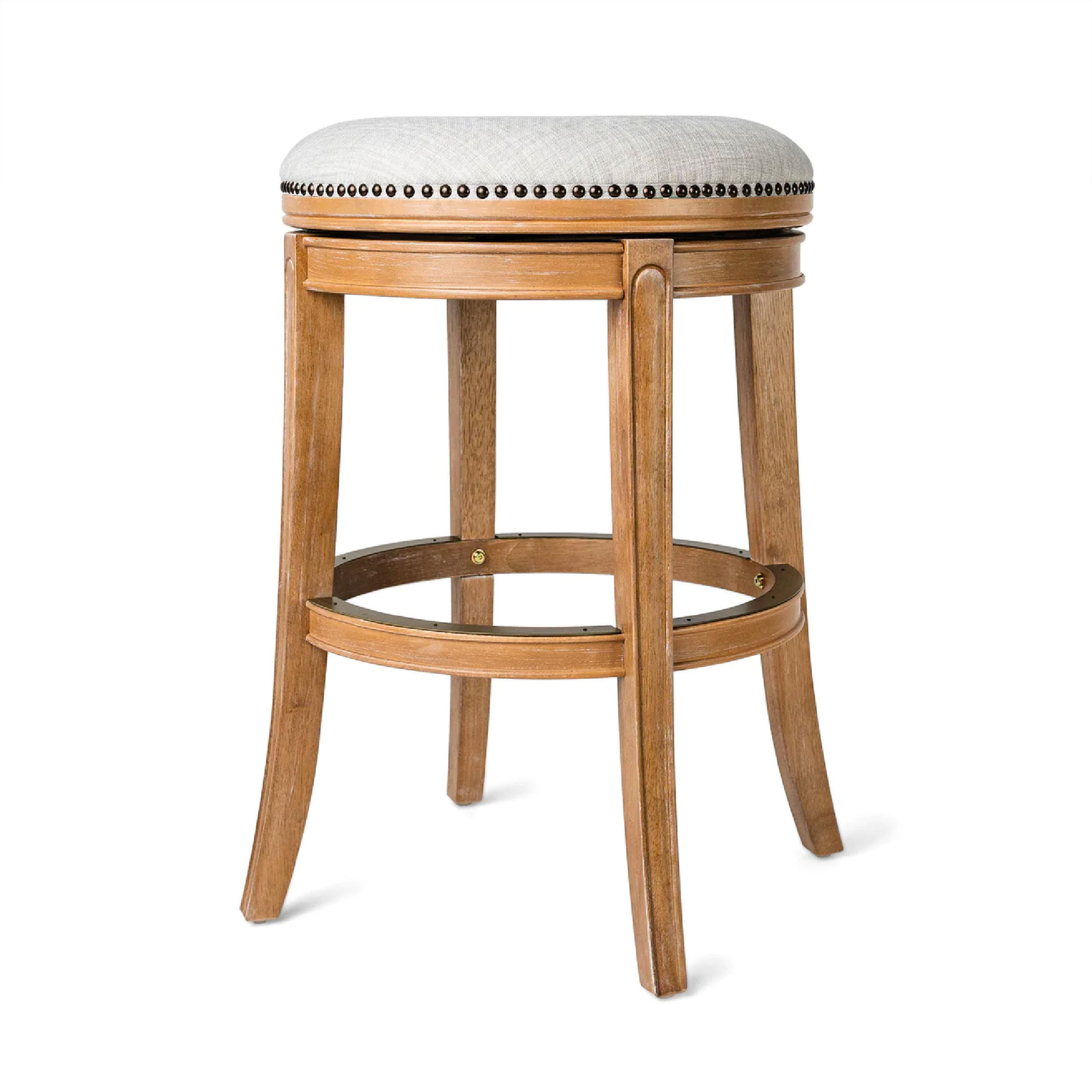 Maven Lane Alexander Backless Swivel Bar Stool, Weathered Oak, Bar Height (Used)