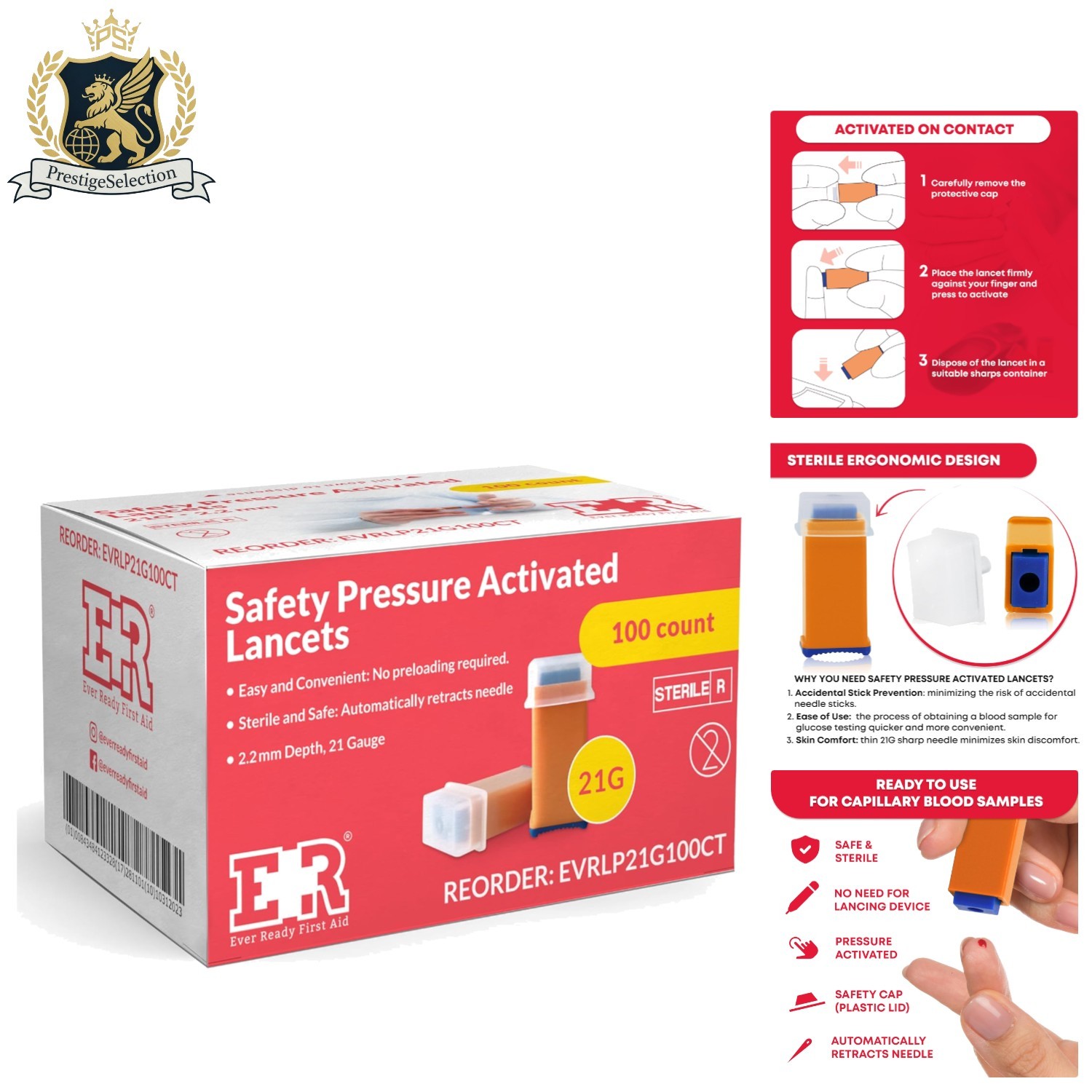 Convenient Sterile Lancets - 100 Count Pack, 2.2mm 21 Gauge for Quick Testing